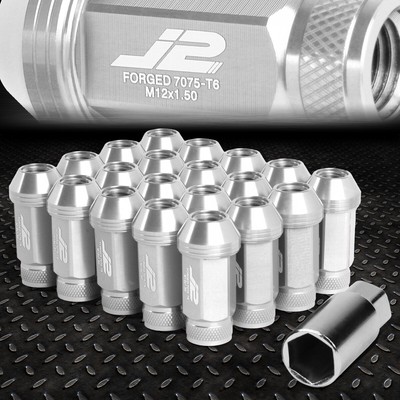 J2 ENGINEERING 7075 АЛЮМИНИЙ M12X1.5 20ШТ 50 ММ ГАЙКИ С НАКАТКОЙ НА ВЕРХНЕЙ ЧАСТИ + КЛЮЧ СЕРЕБРИСТЫЙ