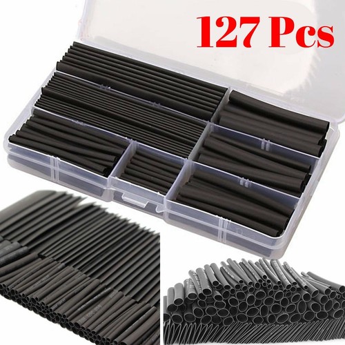 Black Heat Shrink Tube Wrapping Sleeve Cable Wiring Assortment Set 127pc