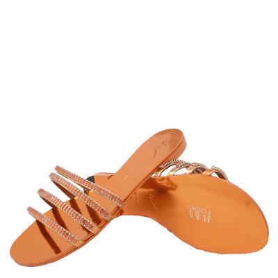 Pre-owned Giuseppe Zanotti Ladies Iride Crystal Flat Sandals In Orange