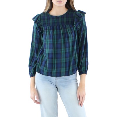 Женская зеленая клетчатая блузка с оборками Vineyard Vines XXS BHFO 1884