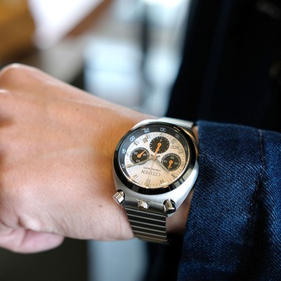 Pre-owned Citizen An3660-81a Bullhead White Dial Record Label Tsuno Chrono Watch Panda F/s