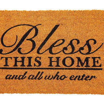 Coco Coir Front Door Mat, Bless This Home and All Who Enter, 17x30 in