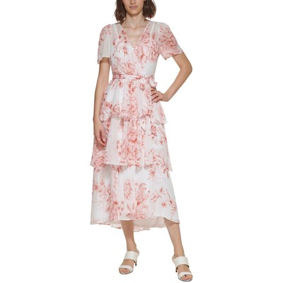 

Женское белое многоярусное длинное свадебное платье макси Calvin Klein  BHFO 3374, Blush multi