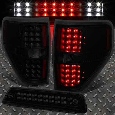 ДЛЯ 09-14 FORD F150 ПОЛНОСТЬЮ СВЕТОДИОДНЫЙ ЗАДНИЙ ФОНАРЬ + ДВУХРЯДНЫЙ ТРЕТИЙ ТОРМОЗНОЙ/ГРУЗОВОЙ ФОНАРЬ ДЫМЧАТОГО ЦВЕТА