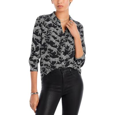 Женская футболка Rails с воротником и пуговицами на пуговицах с ч/б анималистическим принтом M BHFO 9219