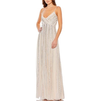 

Женское бежевое длинное вечернее платье с бисером Mac Duggal  BHFO 3819, Oyster