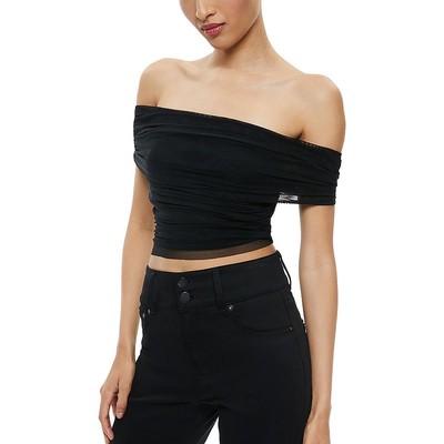 Alice and Olivia Womens Black Ruched Sheer Blouse Off The Shoulder XS BHFO 8614