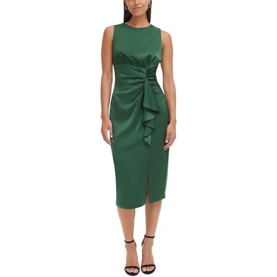 Женское зеленое платье миди до середины икры с рюшами от Vince Camuto 12 BHFO 2462