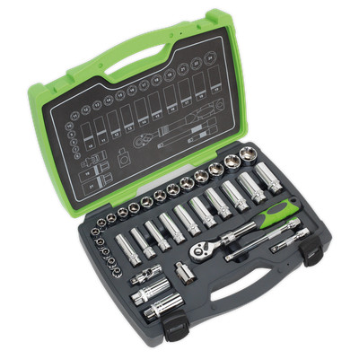 Sealey AK7960 Socket Set 34pc 3/8''Sq Drive 6pt WallDrive Metric