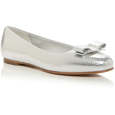 Женские кожаные балетки Varina серебристого цвета от Ferragamo, 8 средних размеров (B,M) BHFO 7355