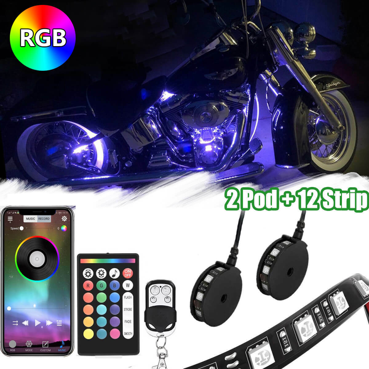 4Pcs 47 Inch 4-Pin Motorcycle Lights Underglow Kit Belarus