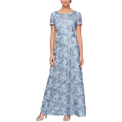 Alex Evenings Womens Blue Sequined Evening Dress Gown Petites 12P BHFO 6231