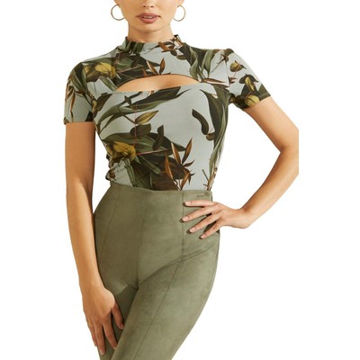 

Guess Женская зеленая укороченная блузка с принтом Gwen, пуловер, рубашка,  BHFO 5402, Secret garden teal combo