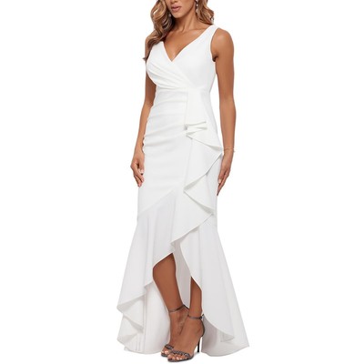 Женское белое официальное вечернее платье с оборками Betsy & Adam, платье Petites 2P BHFO 4082