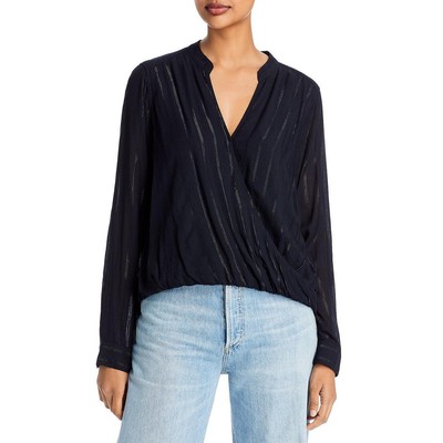 Splendid Womens Black Metallic Hi-Low Shirt Blouse Top L BHFO 5250