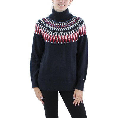 Женский вязаный свитер-водолазка Tommy Hilfiger с темно-синей отделкой в рубчик XL BHFO 8655