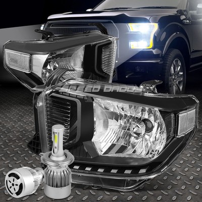 ЧЕРНЫЙ КОРПУС ПРОЗРАЧНАЯ БОКОВАЯ СВЕТОДИОДНАЯ ФАРА DRL + 6000K HID LED + ВЕНТИЛЯТОР ДЛЯ 14-17 TUNDRA