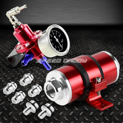 ЗАГОТОВКА 30-МИКРОННОГО РЯДНОГО БЕНЗИНОВОГО ФИЛЬТРА + РЕГУЛЯТОР ДАВЛЕНИЯ ТОПЛИВА 1: 1 НА 160 ФУНТОВ НА КВАДРАТНЫЙ ДЮЙМ, КРАСНЫЙ