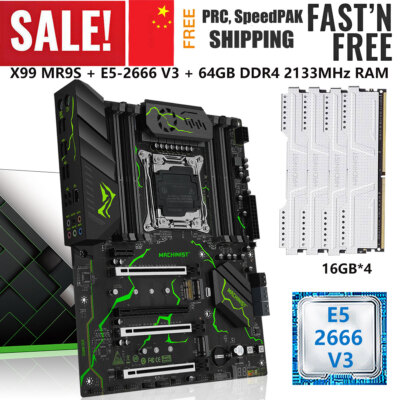 LGA 2011-3 X99 MR9S Motherboard + Xeon E5 2666 V3 CPU 64GB DDR4 2133MHz RAM Kit