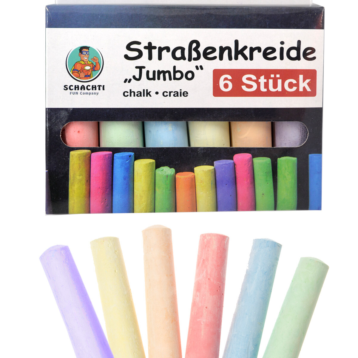 Straßenkreide Malkreide Kinder Kreide Bunt 10cm Jumbo Groß 6er Set