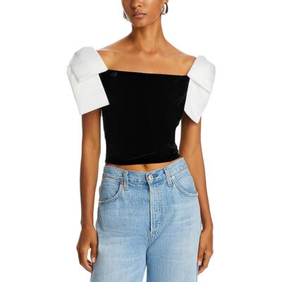 Укороченный топ French Connection Womens Carey с бархатным бантом цвета слоновой кости 4 BHFO 0917