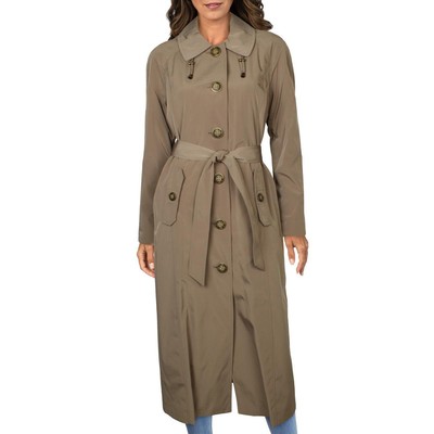 

London Fog Womens Tan Solid Button Front Trench Coat Верхняя одежда  BHFO 2121, Vintage khaki