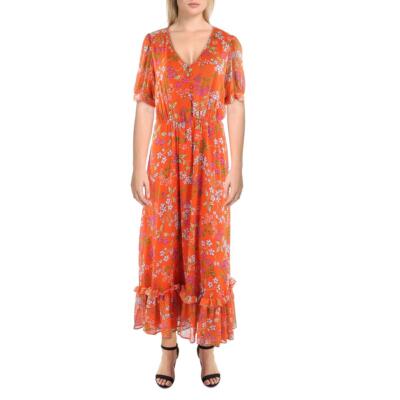 

Calvin Klein Женское оранжевое длинное дневное платье макси с цветочным принтом  BHFO 3713, Orange multi