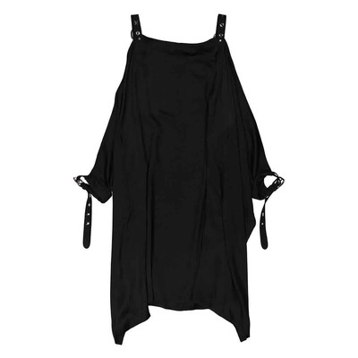 Pre-owned Burberry Ladies Black Miley Strap Detail Location Print Silk Dress