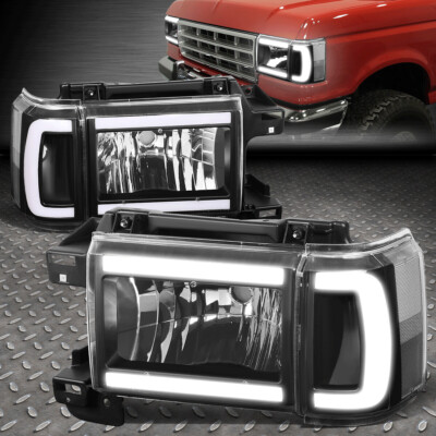 [LED DRL] ДЛЯ 87-91 FORD F150 F250 F350 BRONCO ЧЕРНЫЙ/ПРОЗРАЧНЫЙ УГЛОВОЙ ФОНАРЬ ФАРЫ