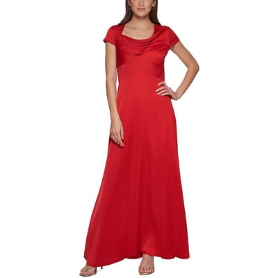 Женское официальное вечернее платье из красного атласа с вырезом DKNY, 10 BHFO 3199