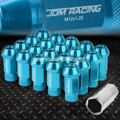 JDM АЛЮМИНИЕВЫЙ КОРПУС ОТКРЫТОГО ТИПА НЕБЕСНО-ГОЛУБОГО ЦВЕТА С 20 ГАЙКАМИ + КЛЮЧ M12X1.25 ДИАМЕТРОМ 25 ММ / ВЫСОТОЙ 50 ММ