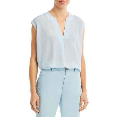 Женская голубая шелковая блузка-рубашка с принтом Boss Womens 4 BHFO 3755