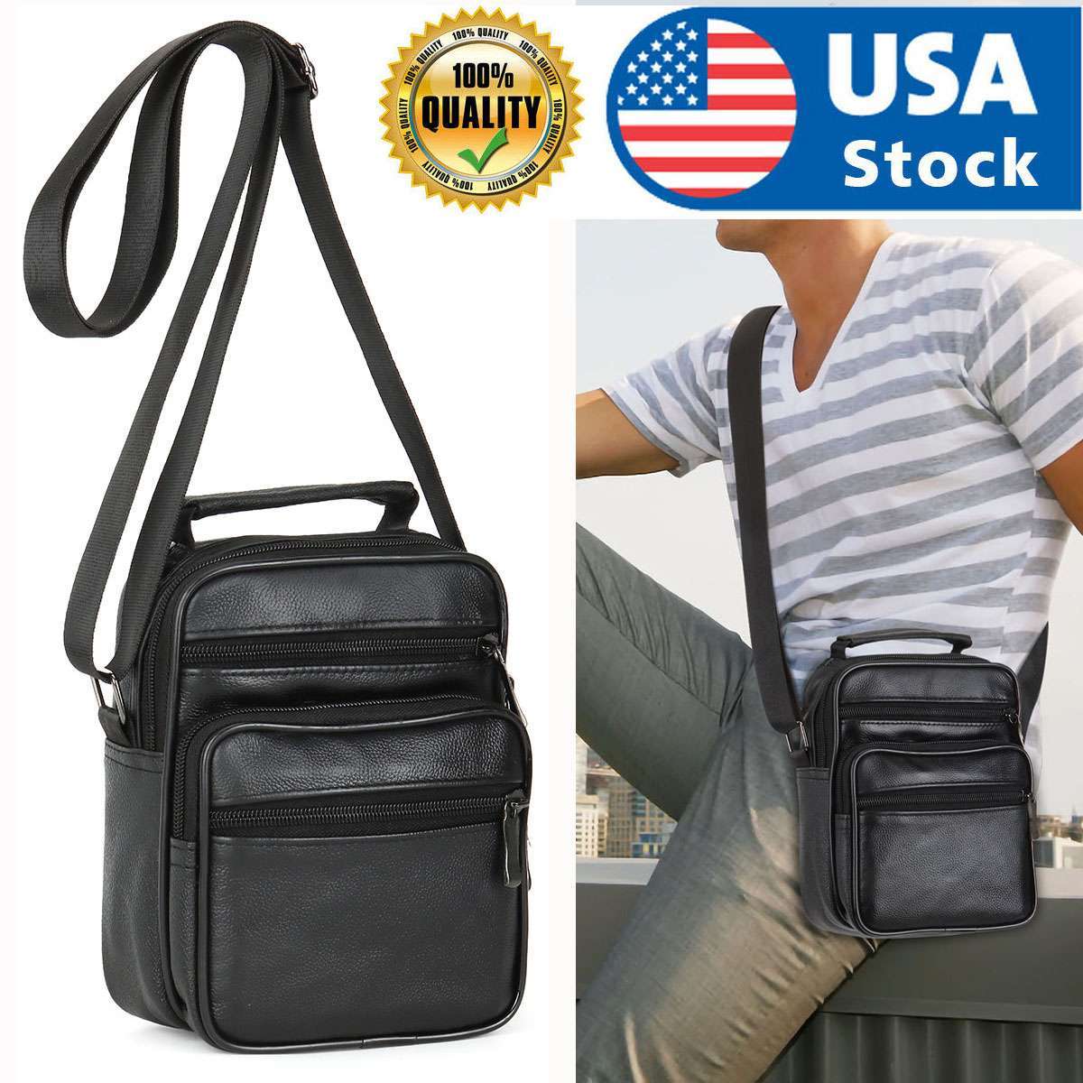 Men's Leather Crossbody Shoulder Bag Business Handbag Messen
