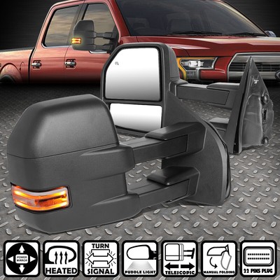 ДЛЯ 15-18 FORD F150 БУКСИРОВОЧНОЕ ЗЕРКАЛО БОКОВОГО ОБЗОРА С ЭЛЕКТРОПРИВОДОМ и СВЕТОДИОДНЫМ СИГНАЛОМ ПОВОРОТА + ОБОГРЕВ