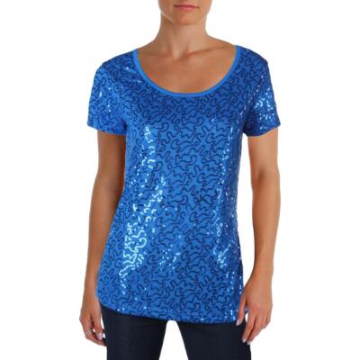 

Женский синий пуловер с короткими рукавами и пайетками Avon  BHFO 7685