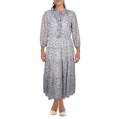 Женское голубое макси-платье из жоржета с цветочным принтом Lauren Ralph Lauren 14 BHFO 4423
