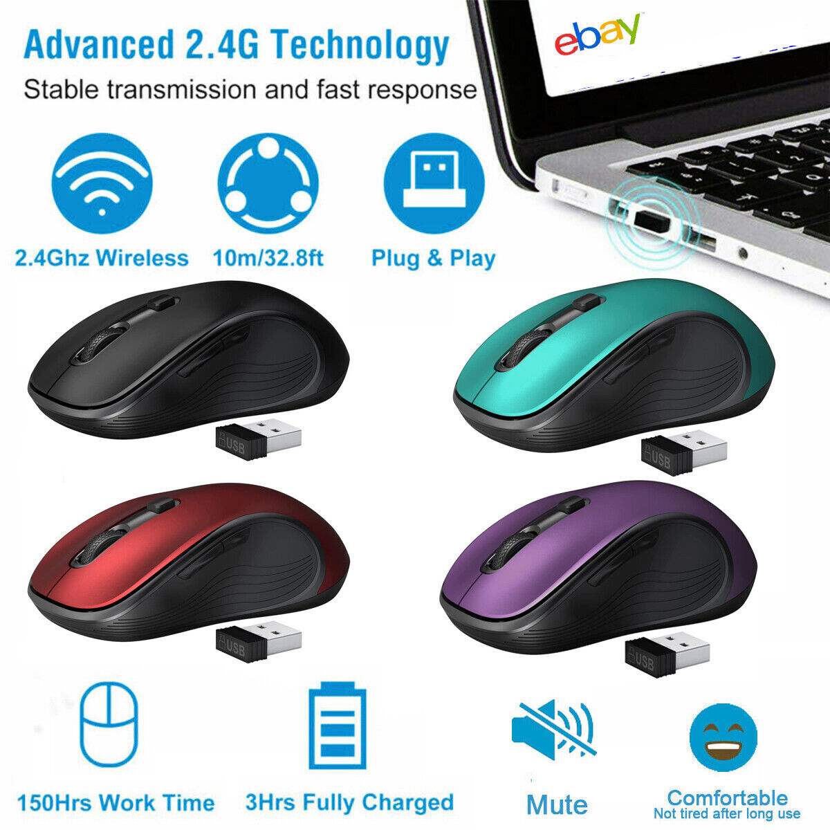 USA 2.4GHz Wireless Optical Mouse Mice & USB Receiver For PC