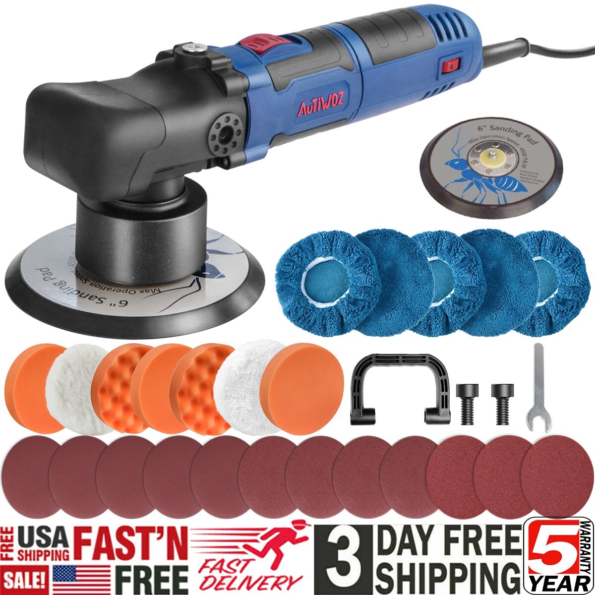 Dual Action Car Polisher Buffer Sander DA Orbital Electric 6