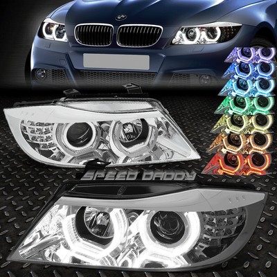 [RGB ЦВЕТНОЙ СВЕТОДИОДНЫЙ U-ОБРАЗНЫЙ ОРЕОЛ] ДЛЯ 09-12 ХРОМИРОВАННЫХ ПРОЕКТОРНЫХ ФАР BMW 3-SERIES E90