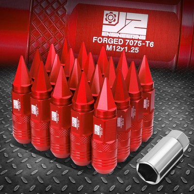 J2 ОТКРЫВАЮЩИЙСЯ / ЗАКРЫВАЮЩИЙСЯ АЛЮМИНИЕВЫЙ НАКОНЕЧНИК КРАСНОГО ЦВЕТА С 20 ГАЙКАМИ + КЛЮЧ M12X1,25 ДИАМЕТРОМ 21 ММ / ВЫСОТОЙ 81 ММ