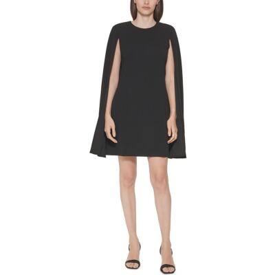 Calvin Klein Womens Black Cape Sleeve Mini Cocktail Shift Dress 10 BHFO 8202