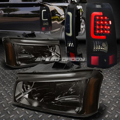 ДЫМЧАТАЯ ХРУСТАЛЬНАЯ ФАРА + ЧЕРНЫЙ ТОНИРОВАННЫЙ 3D СВЕТОДИОДНЫЙ ЗАДНИЙ ФОНАРЬ ДЛЯ 03-07 SILVERADO