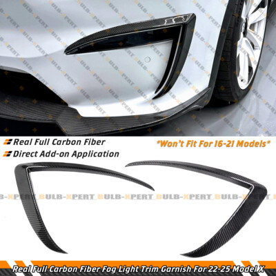For 2022-25 Tesla Model X Full Carbon Fiber Front Bumper Fog Light Garnish Trim