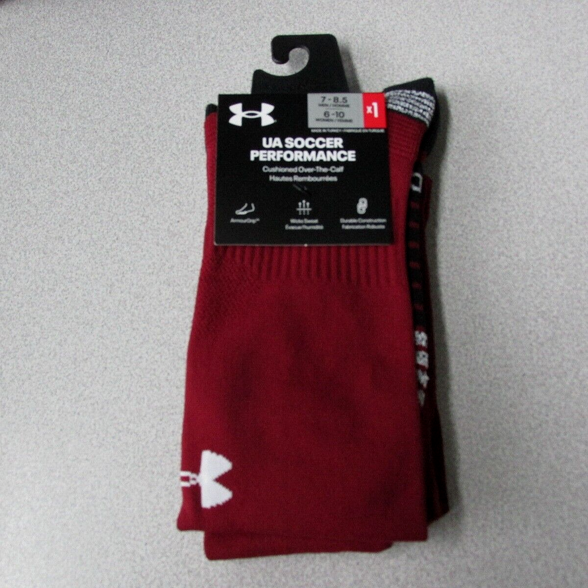 UNDER ARMOUR SOCCER PERFORMANCE OVER THE CALF SOCKS M 7-8.5 W 6-10 CARDINAL $23