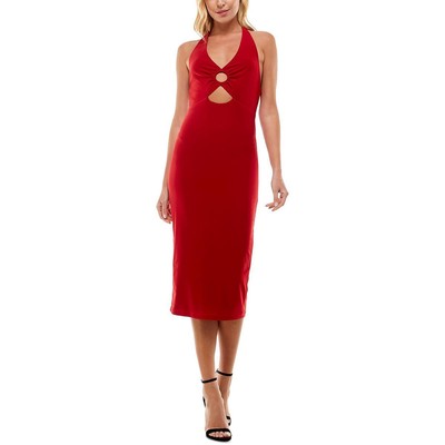 B. Darlin Womens Red Knit Halter Cocktail Midi Dress Juniors 9/10 BHFO 9239