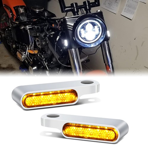 2x LED Turn Signal Mini White/Amber Marker Lights Chrome For Harley Davidson