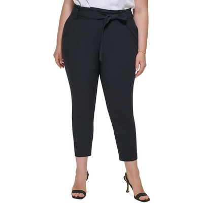 Calvin Klein Womens Navy Pleated Lined Straight Leg Pants Plus 16W BHFO 7200