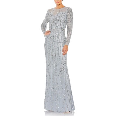 Mac Duggal Womens Gray Beaded Formal Evening Dress Gown 16 BHFO 7205