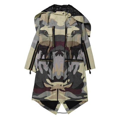 Pre-owned Burberry Ladies Sage Green Single-breasted Camouflage-print Cotton Parka, Brand