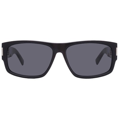 Pre-owned Saint Laurent Dark Grey Rectangular Men's Sunglasses Sl 689 001 59 In Gray
